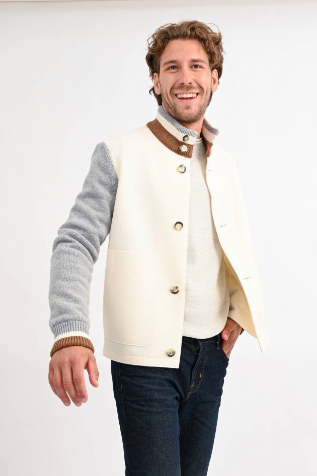 Herno College-Jacke aus Wollwalk in Creme/Grau