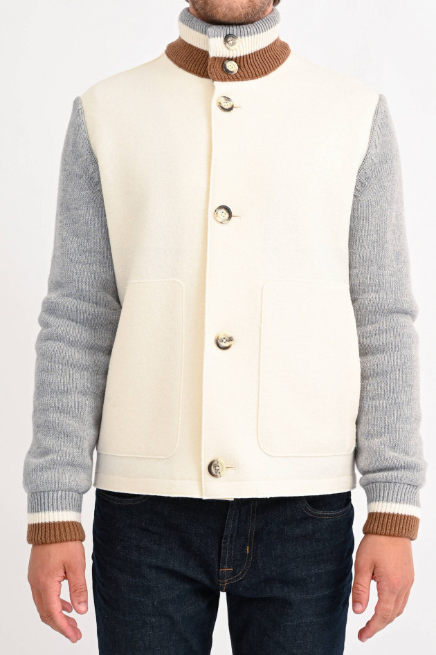 Herno College-Jacke aus Wollwalk in Creme/Grau