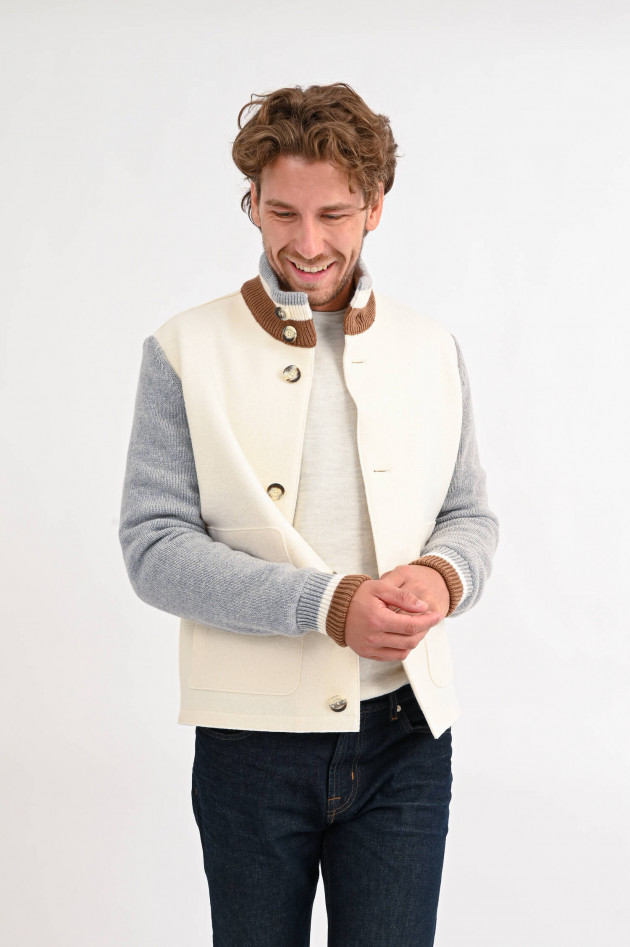 Herno College-Jacke aus Wollwalk in Creme/Grau