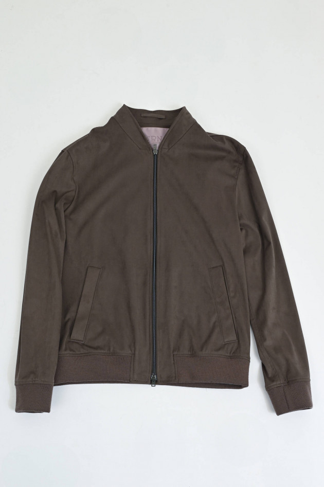 Herno Bomberjacke in Velour-Leder-Optik in Taupe