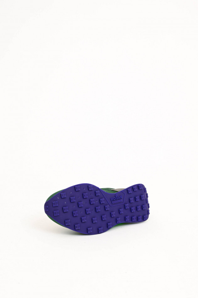 Hogan Leder-Sneaker in Oliv/Neongrün/Grau/Violett