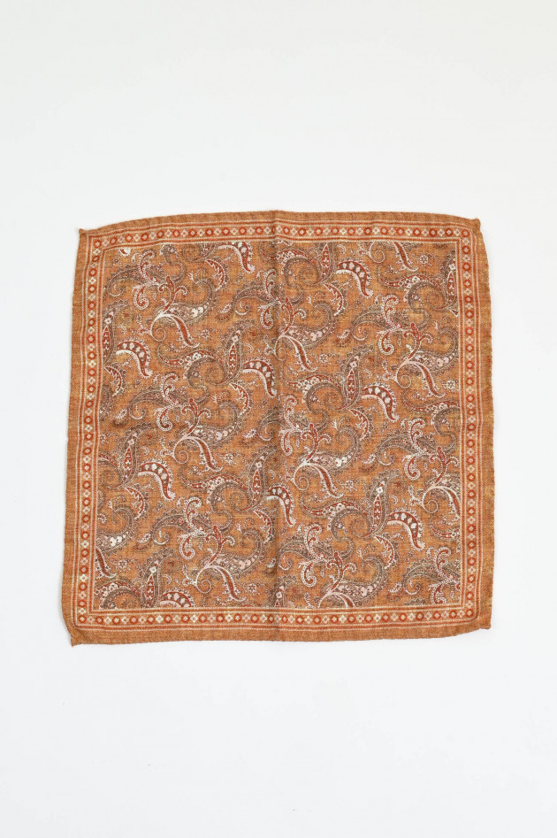 L.B.M. Einstecktuch aus Seide in Orange/Beige gemustert