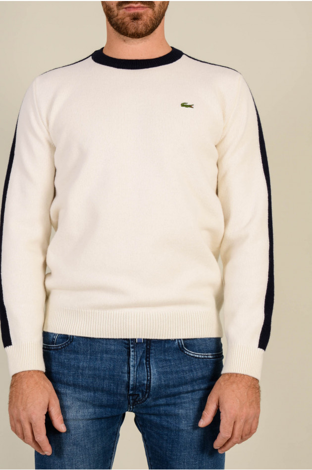 Lacoste Pullover mit Seitenstreifen in Natur/Weiß