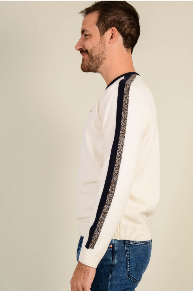 Lacoste Pullover mit Seitenstreifen in Natur/Weiß