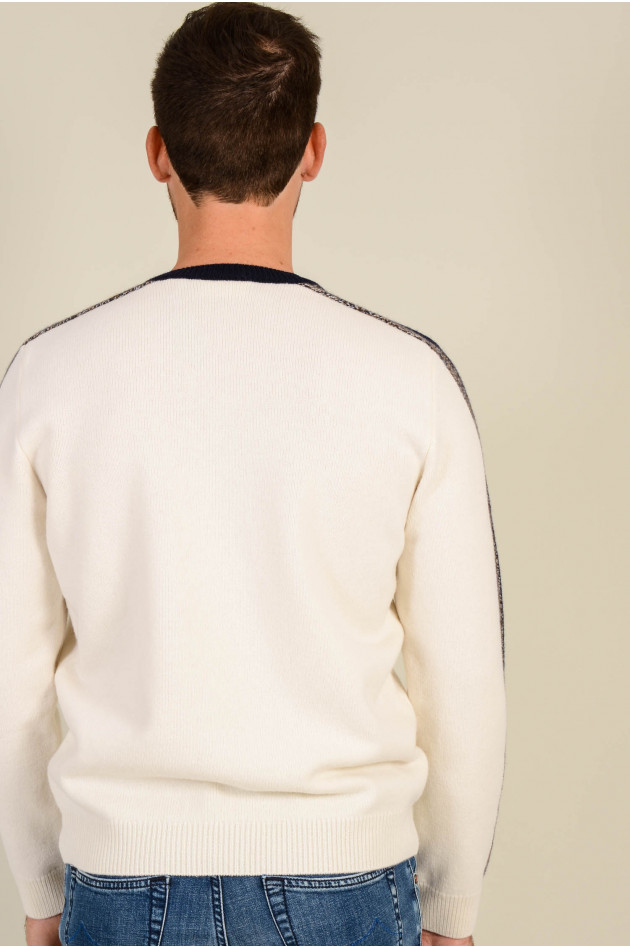 Lacoste Pullover mit Seitenstreifen in Natur/Weiß