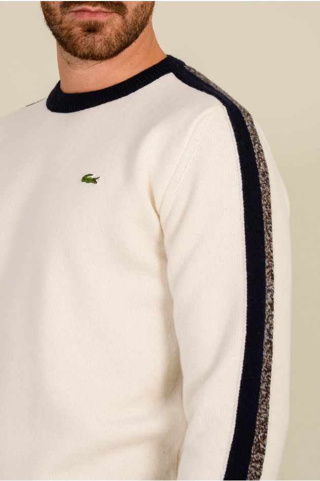 Lacoste Pullover mit Seitenstreifen in Natur/Weiß