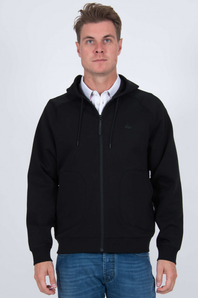 Lacoste Sweatjacke mit Neoprenoptik in Schwarz