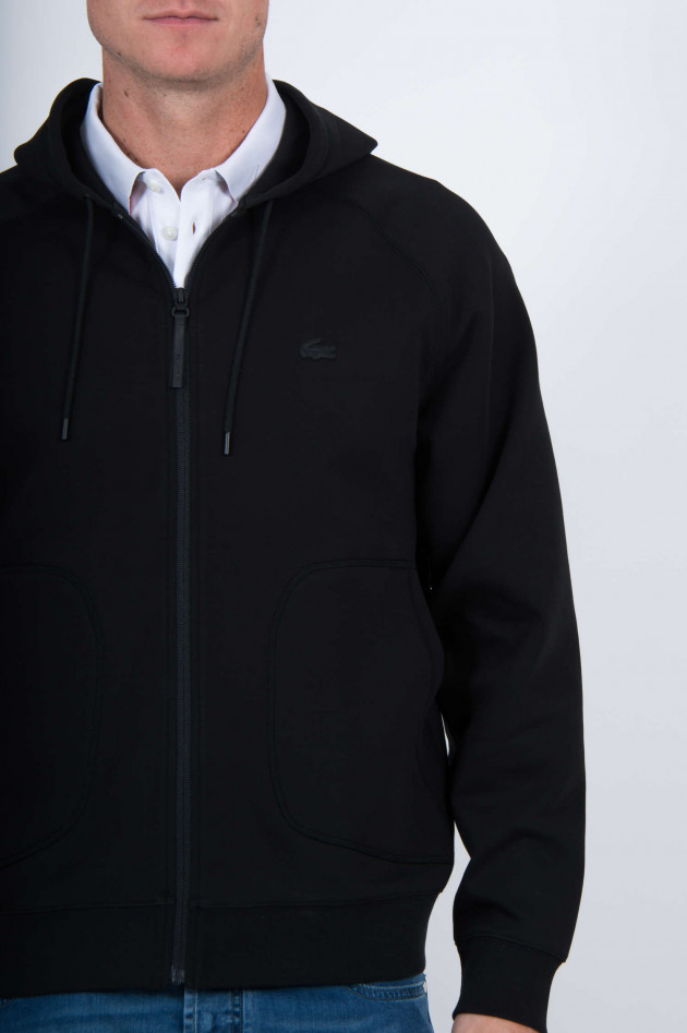 Lacoste Sweatjacke mit Neoprenoptik in Schwarz