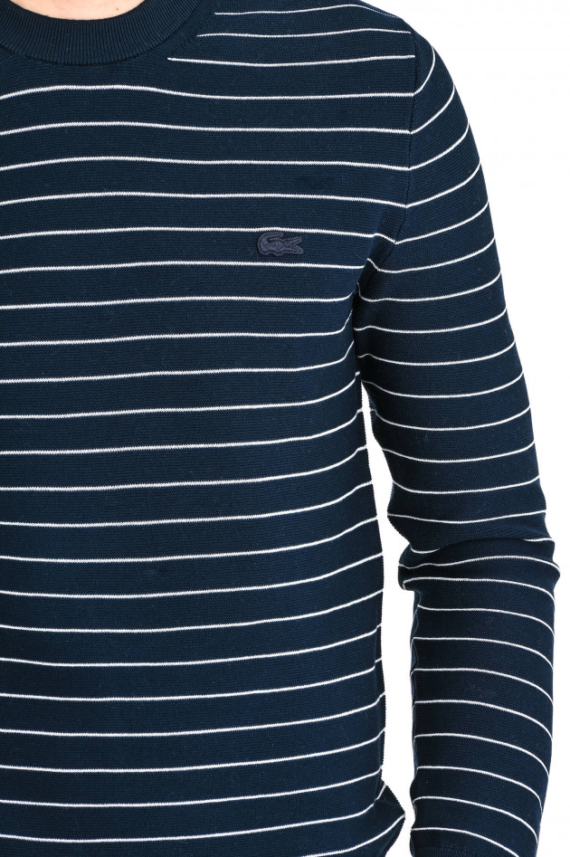 Lacoste Gestreifter Pullover in Navy/Weiß