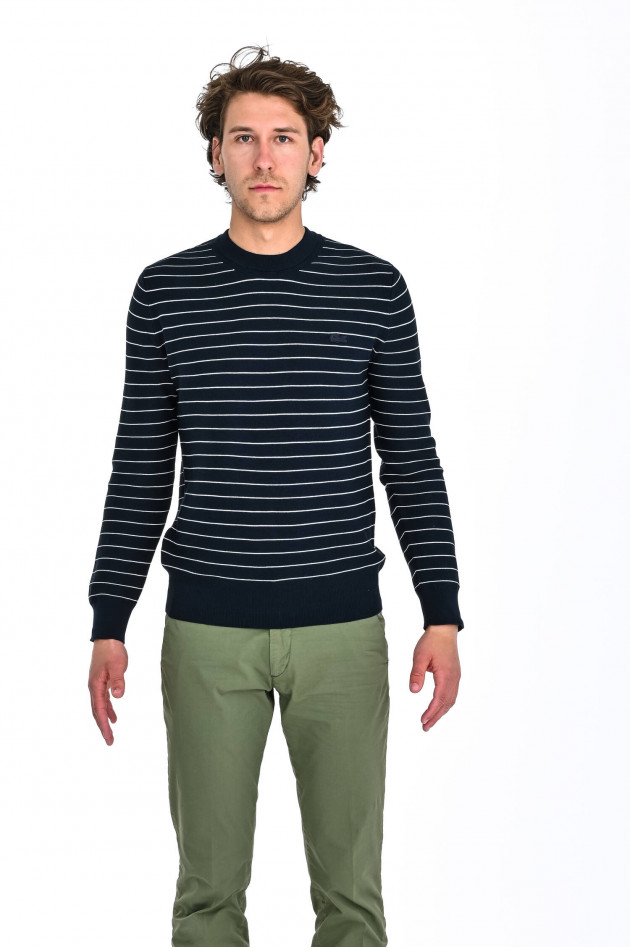 Lacoste Gestreifter Pullover in Navy/Weiß