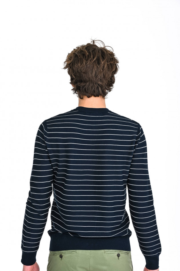 Lacoste Gestreifter Pullover in Navy/Weiß