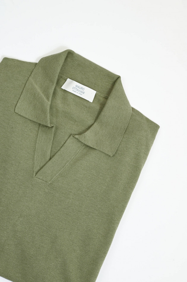 Mauro Ottaviani Seiden-Mix Polo-Shirt in Oliv