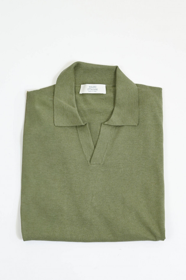 Mauro Ottaviani Seiden-Mix Polo-Shirt in Oliv