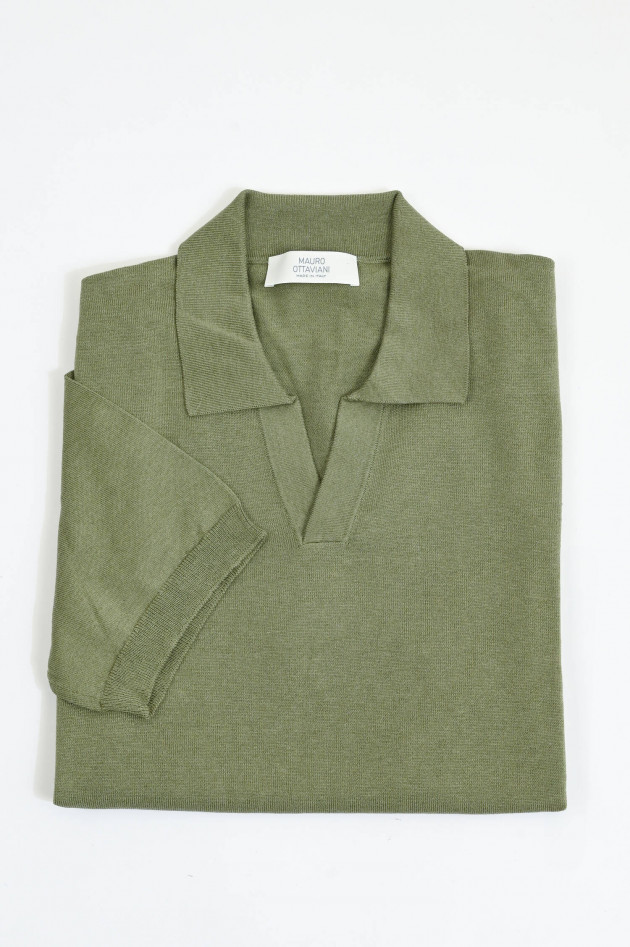 Mauro Ottaviani Seiden-Mix Polo-Shirt in Oliv