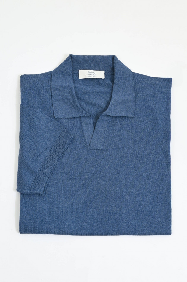 Mauro Ottaviani Seiden-Mix Polo-Shirt in Jeansblau