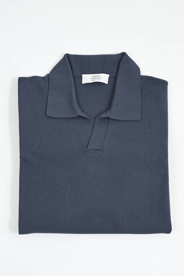 Mauro Ottaviani Langarm-Polo-Shirt in Blue Polvere
