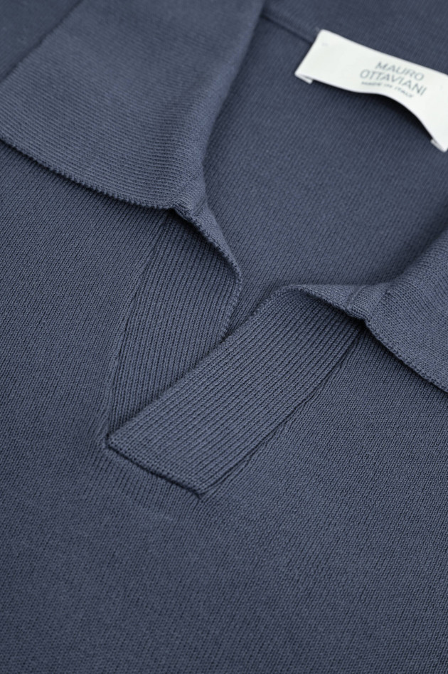 Mauro Ottaviani Langarm-Polo-Shirt in Blue Polvere