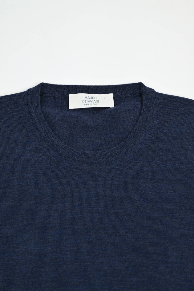 Mauro Ottaviani Feinstrick-Pullover aus Merinowolle in Jeansblau