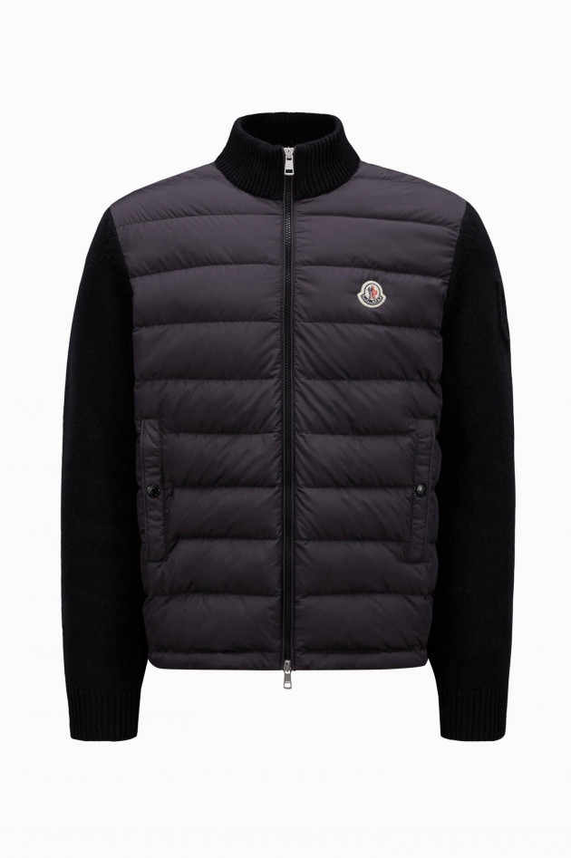 Moncler Wattierte Strickjacke aus Baumwolle in Schwarz