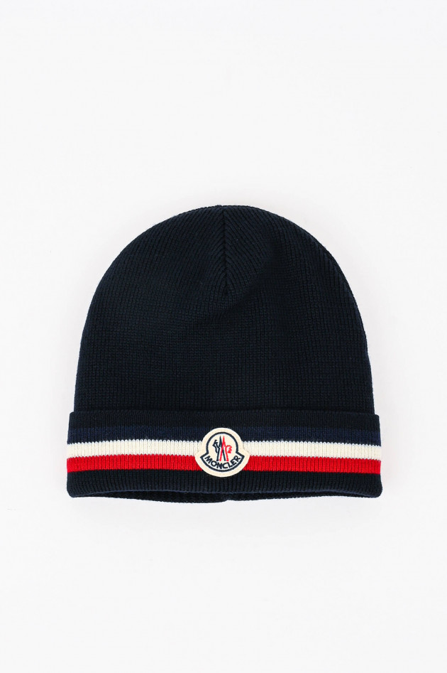 Moncler Dreifarbiges Beanie aus Wolle in Schwarz/Rot/Weiß