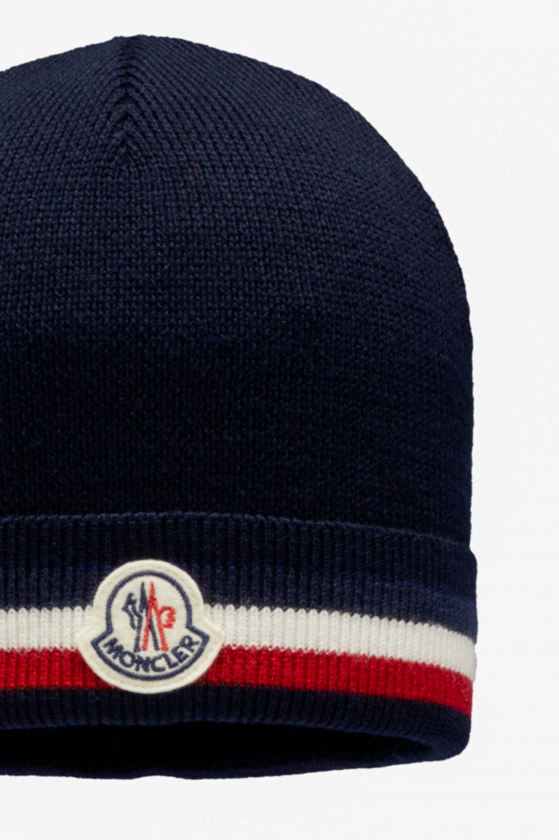 Moncler Mütze mit Streifen in Navy