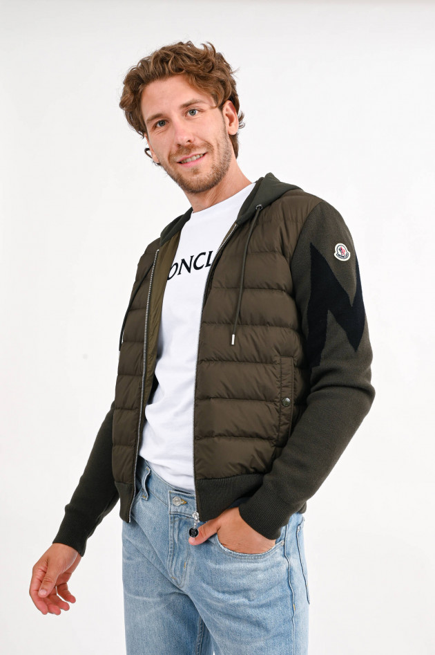 Moncler Woll-Jacke mit Daunenstepp-Einsatz in Oliv