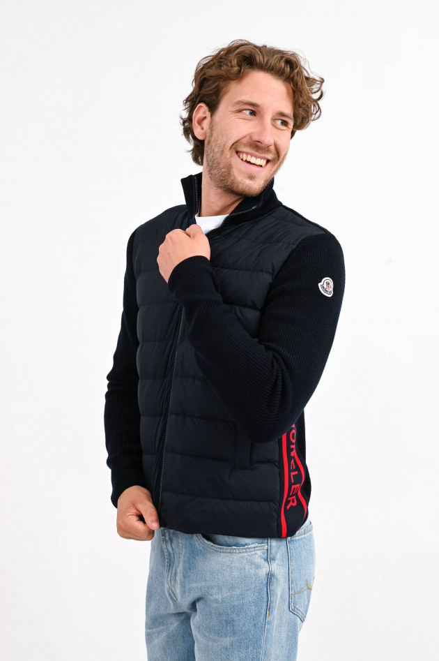 Moncler Strickjacke mit Daunenstepp-Einsatz in Navy