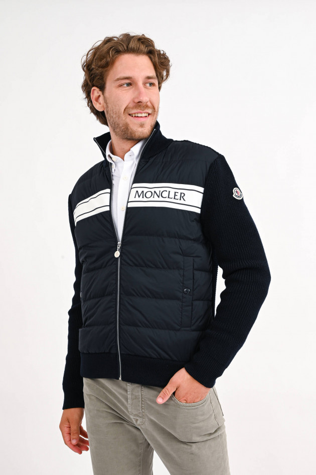 Moncler Strickjacke mit Daunenstepp-Einsatz in Navy