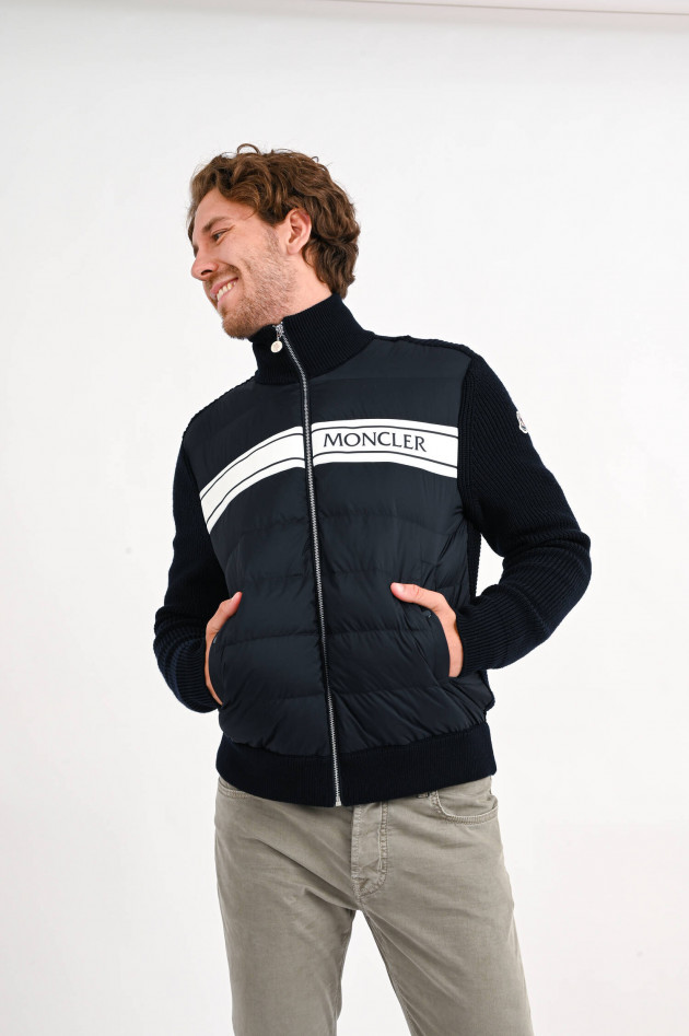 Moncler Strickjacke mit Daunenstepp-Einsatz in Navy