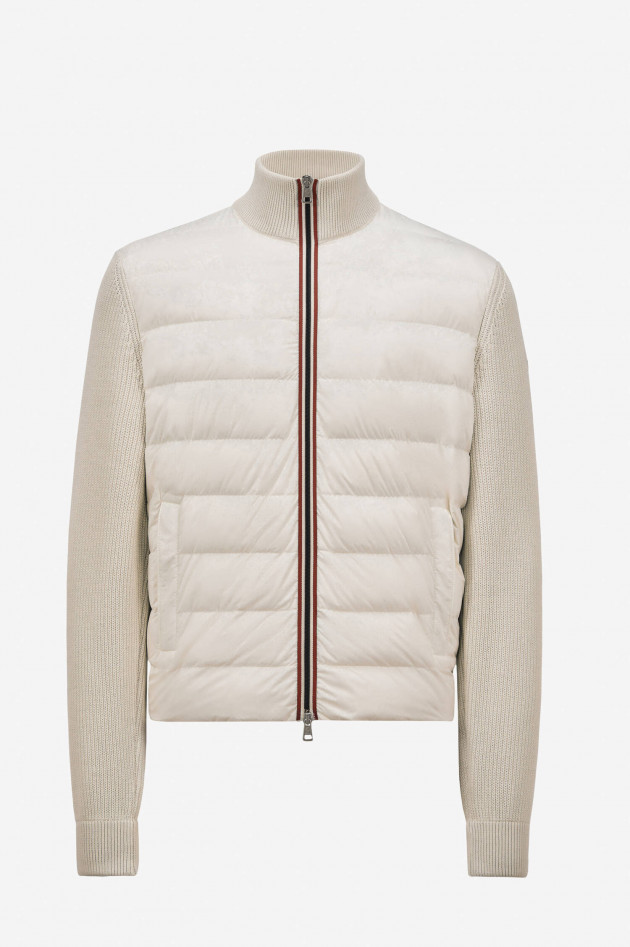 Moncler Hybrid-Jacke mit kontrastierenden Details in Creme