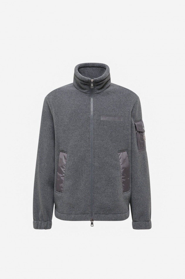Moncler Fleecejacke mit Logo-Patch in Steingrau