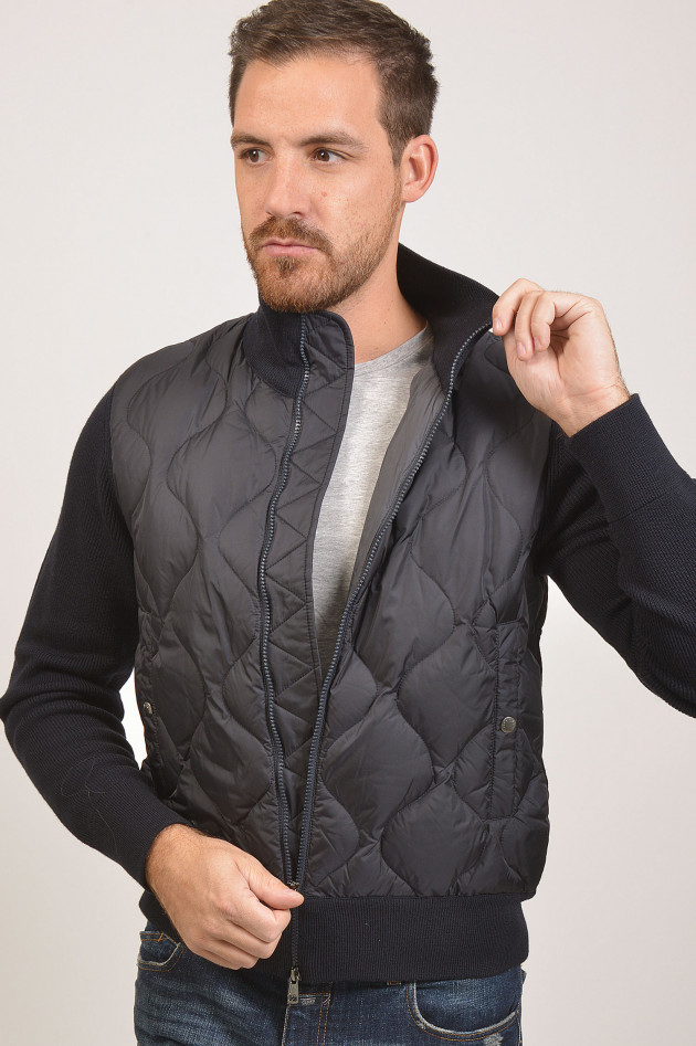 Moncler Quer gesteppte Strickjacke in Navy