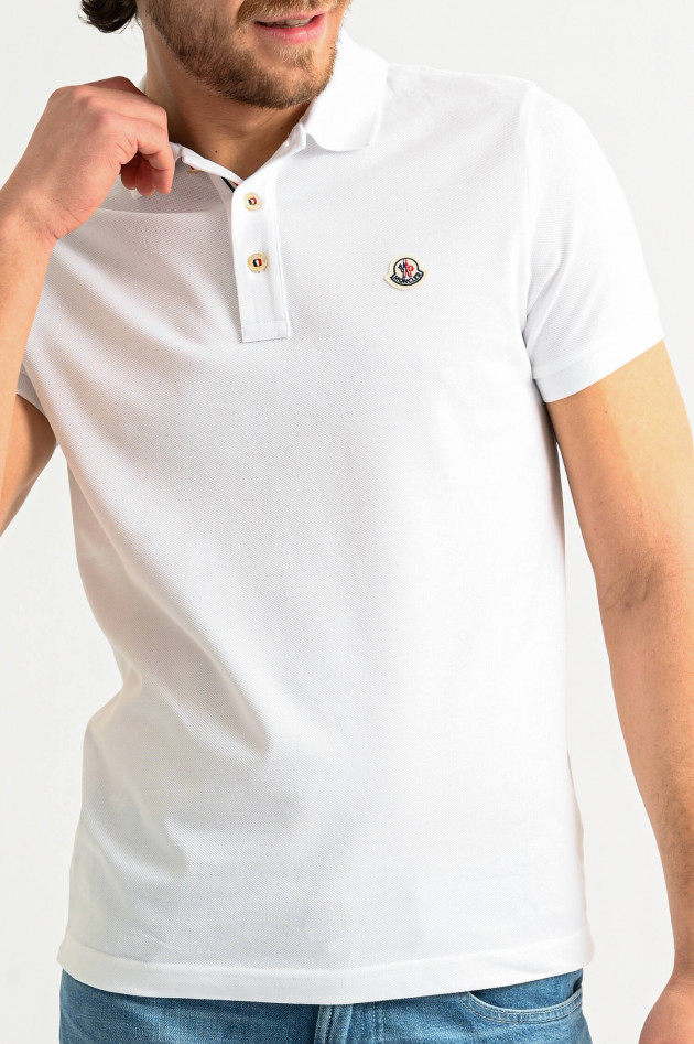 Moncler Poloshirt mit Label-Patch in Weiß
