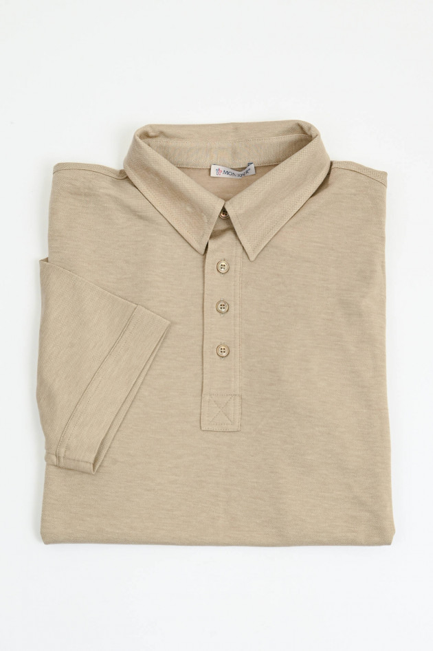 Moncler Polo-Shirt aus Baumwoll-Lyocell-Mix in Taupe