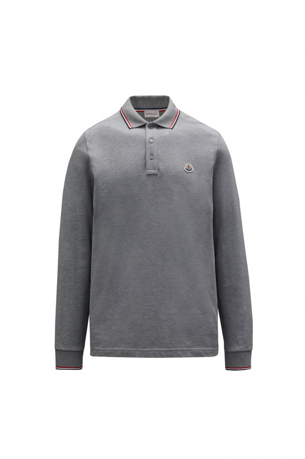 Moncler Langarm Poloshirt mit Kontrast-Streifen in Grau