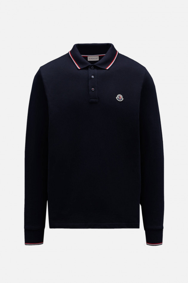 Moncler Langarm Poloshirt mit Kontrast-Streifen in Navy