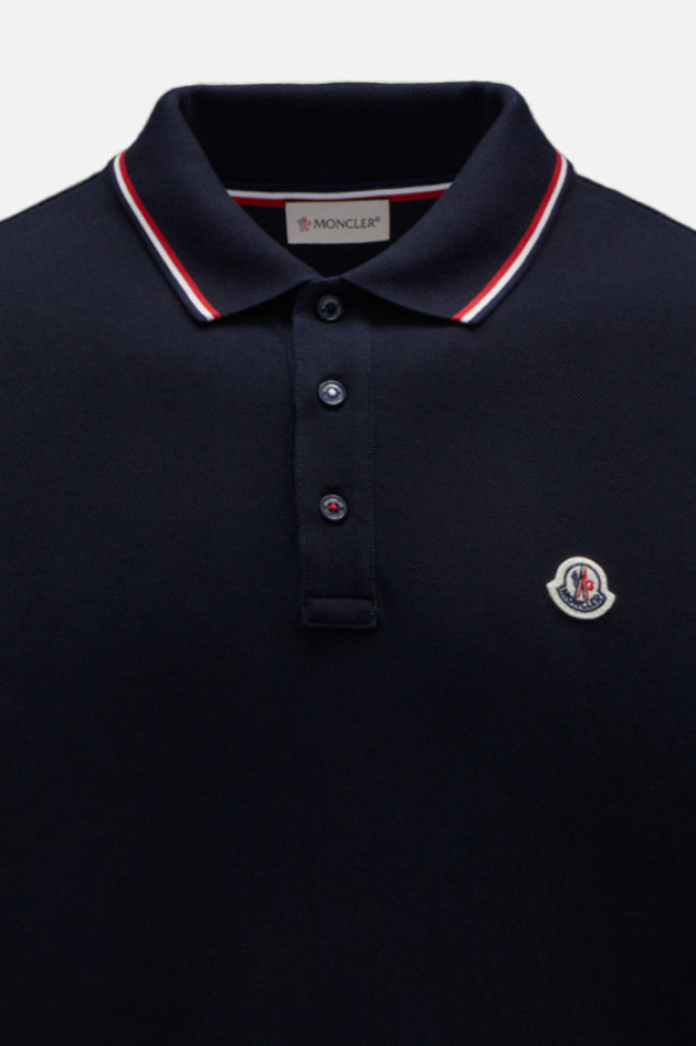 Moncler Langarm Poloshirt mit Kontrast-Streifen in Navy