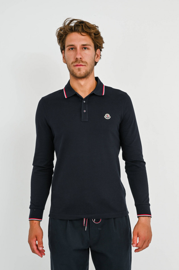 Moncler Langarm Poloshirt mit Kontrast-Streifen in Navy