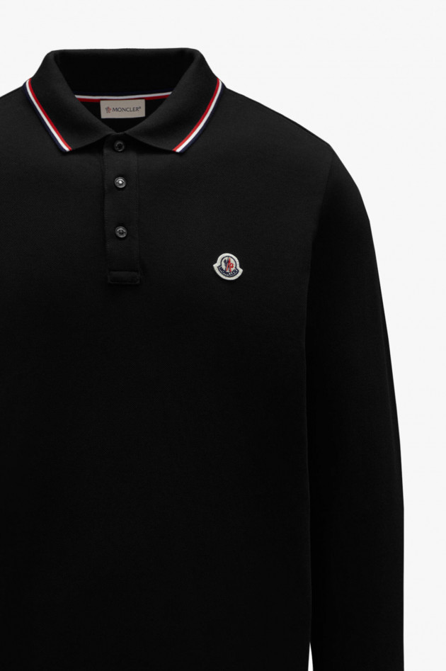 Moncler Langarm Poloshirt mit Kontrast-Streifen in Schwarz