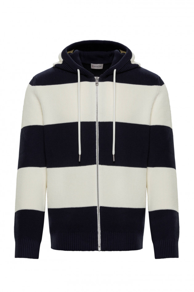 Moncler Gestreifte Strickjacke CARDIGAN in Navy/Weiß