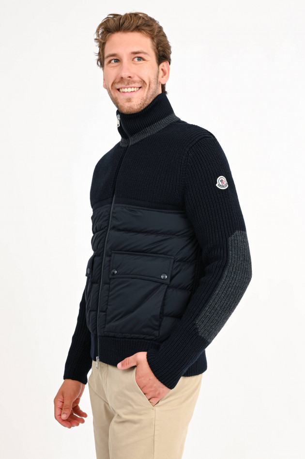 Moncler Strickjacke mit Daunenstepp-Einsatz in Navy