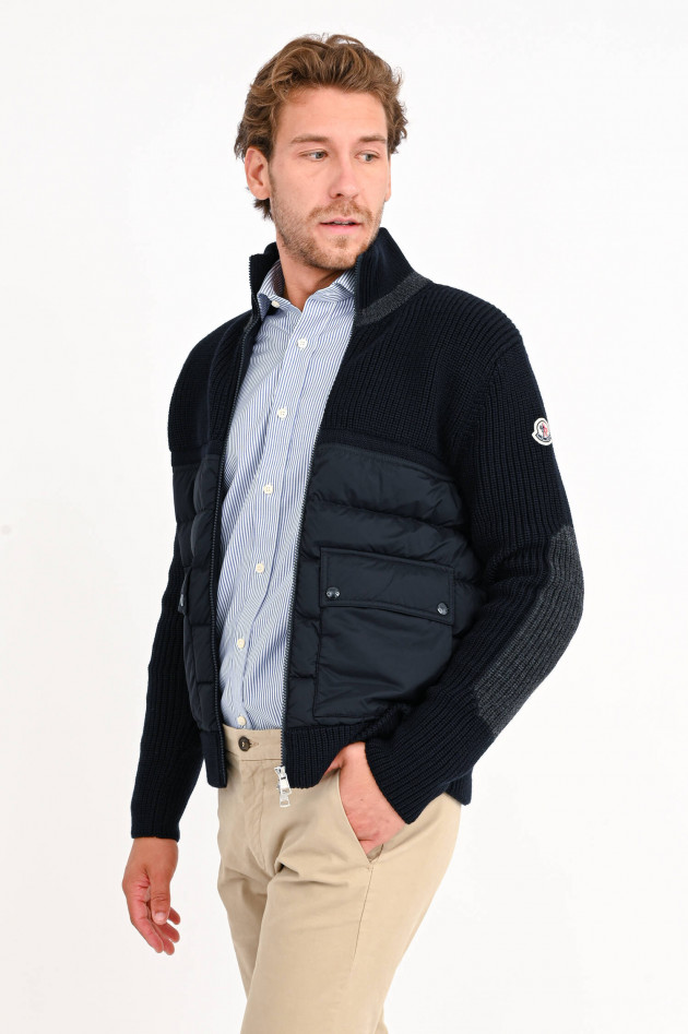 Moncler Strickjacke mit Daunenstepp-Einsatz in Navy