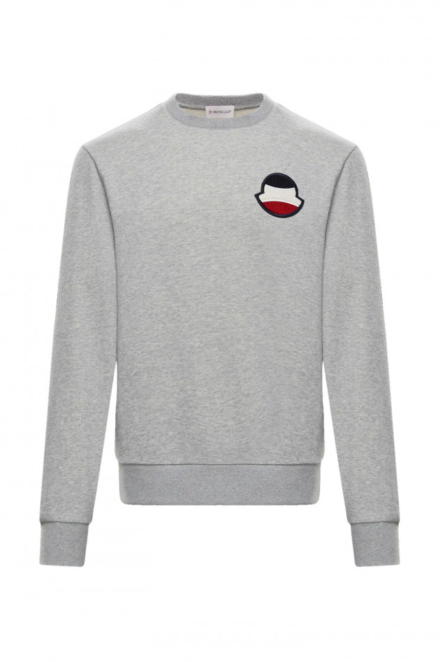 Moncler Baumwollsweater mit Logo in Grau meliert