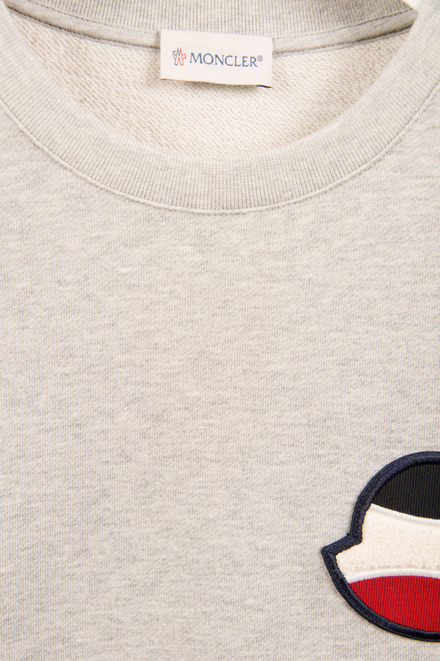 Moncler Baumwollsweater mit Logo in Grau meliert