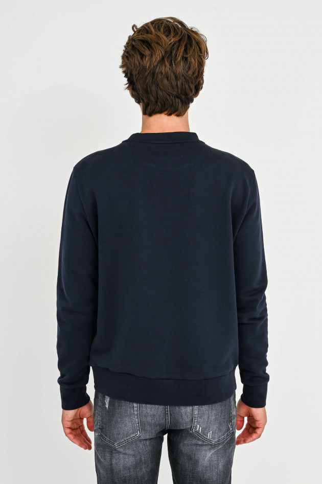 Moncler Sweater mit Schriftzug aus Samt in Navy