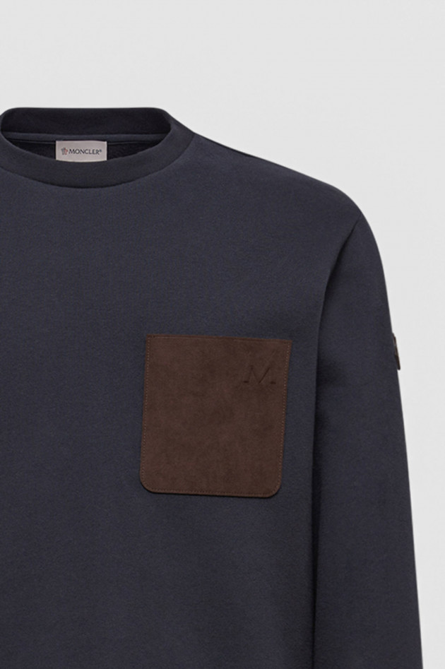 Moncler Sweatshirt mit Leder-Detail in Marine