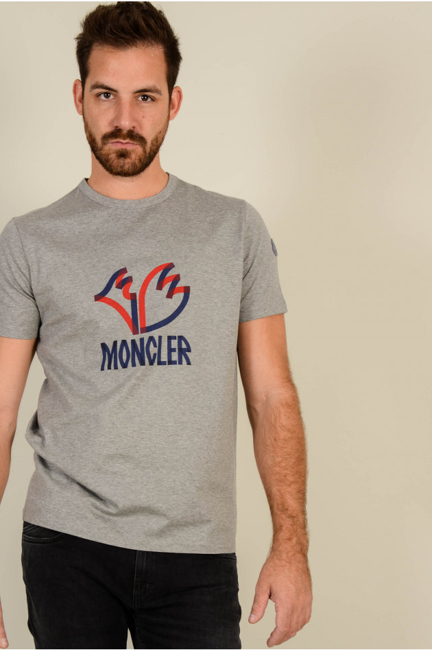 Moncler T-Shirt mit Schriftzug in Grau meliert