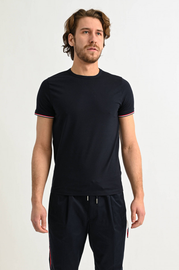 Moncler Jersey T-Shirt MAGLIA mit Kontrast-Details in Navy