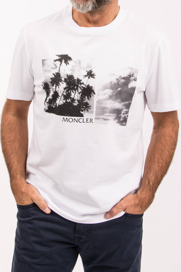 Moncler T-Shirt MAGLIA mit Palmen-Print in Weiß