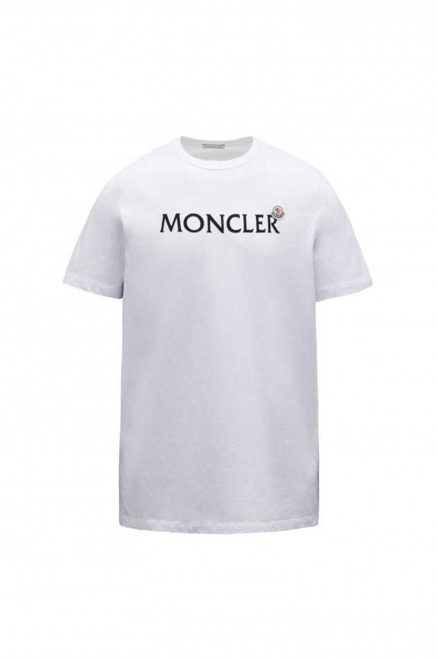 Moncler T-Shirt mit Samt-Schriftzug in Weiß